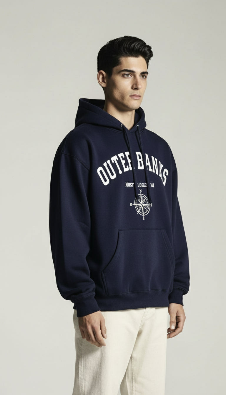 Classic Loose Fit Hoodie -Navy Blue