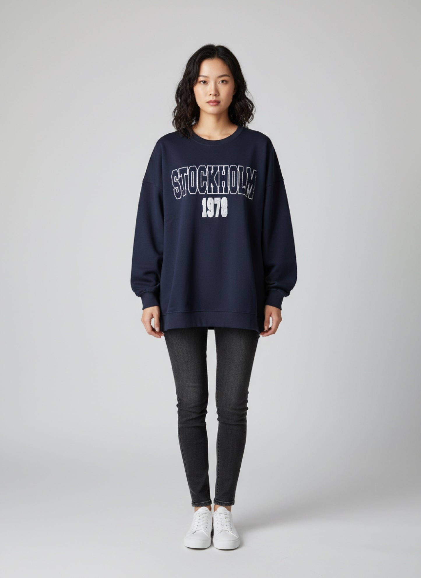 Oversized Fit Sweatshirt - Navy Blue