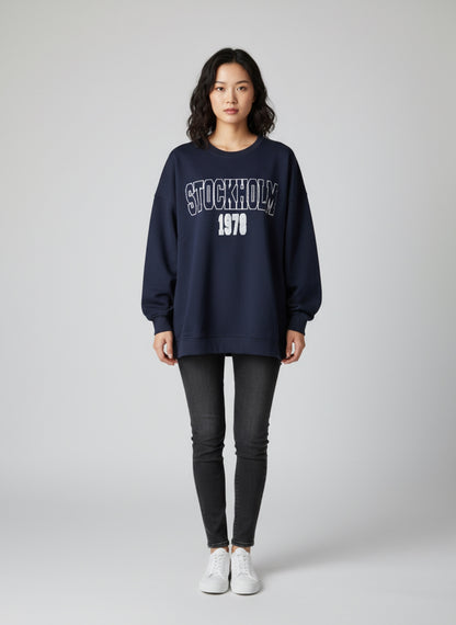 Oversized Fit Sweatshirt - Navy Blue