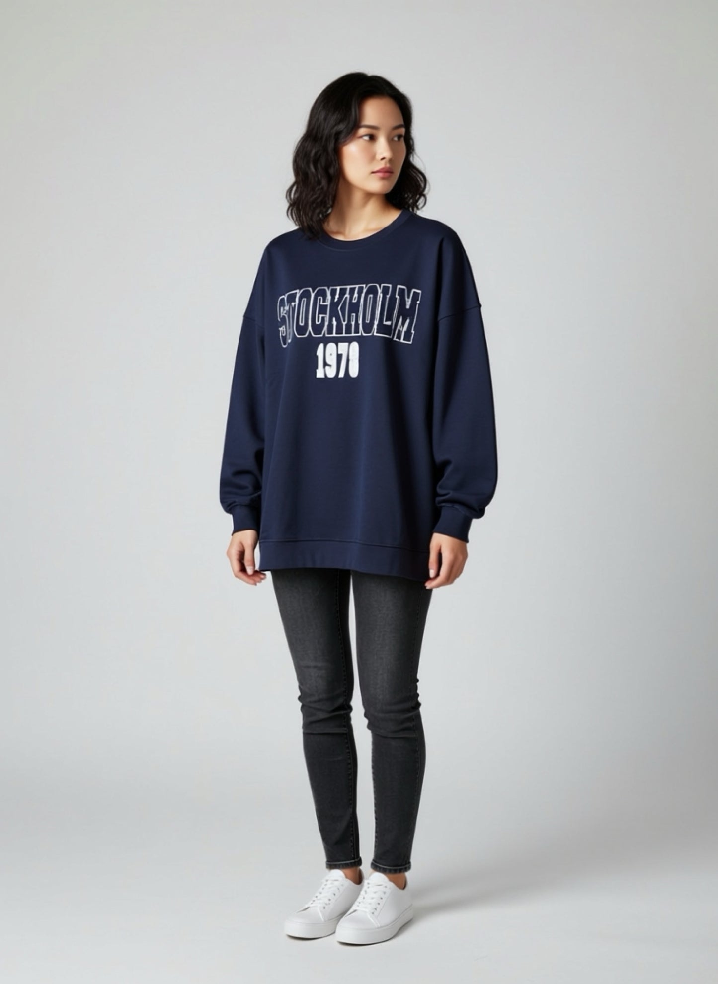 Oversized Fit Sweatshirt - Navy Blue