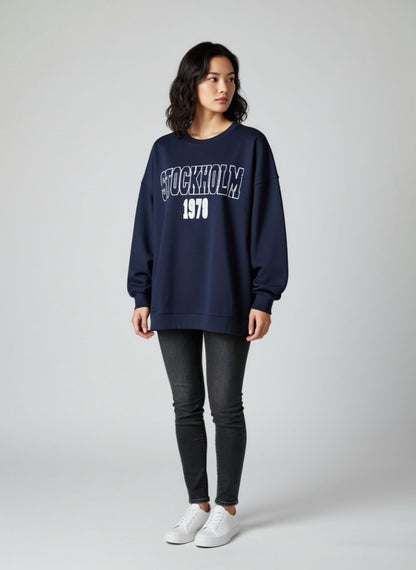 Oversized Fit Sweatshirt - Navy Blue