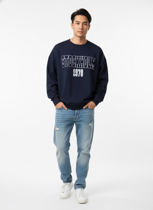 Oversized Fit Sweatshirt - Navy Blue