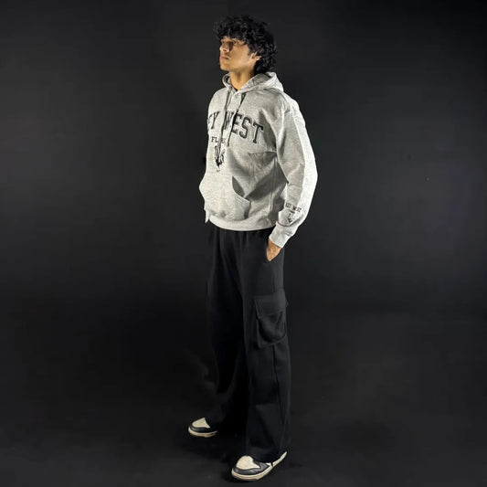 Loose Fit Hoodie - Grey Embellished -