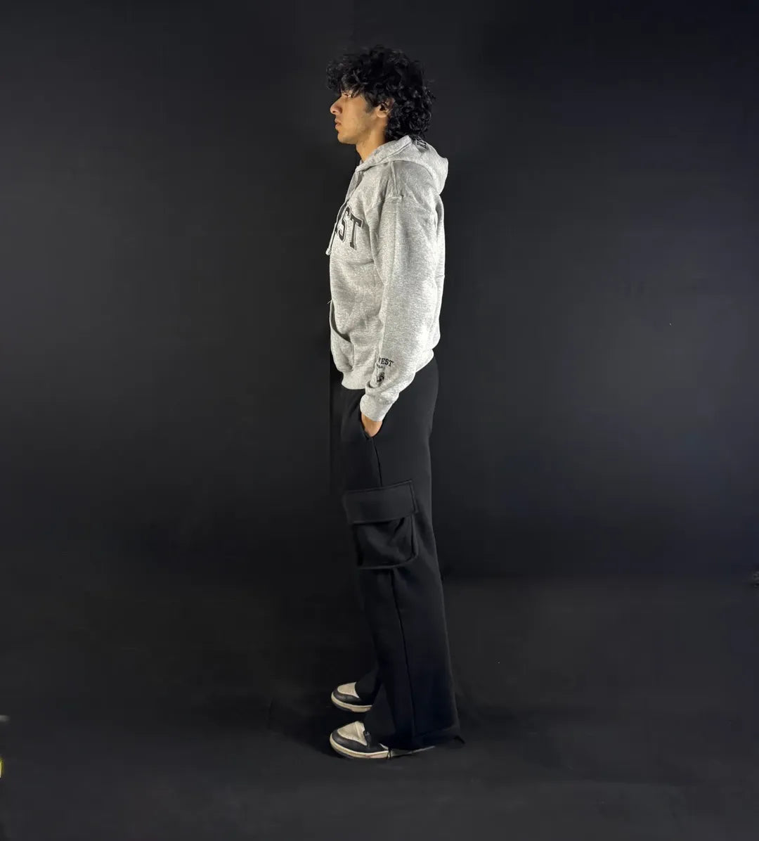 Loose Fit Hoodie - Grey Embellished -