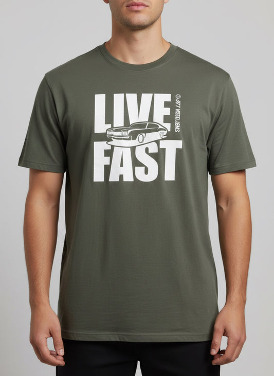 Live Fast - Loose Fit T Shirt - Army Green