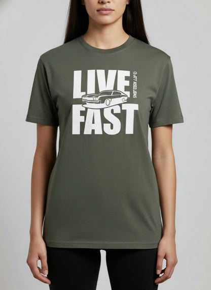Live Fast - Loose Fit T Shirt - Army Green