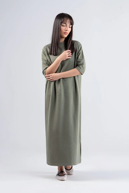 Maria B. Olive Green Long Knitted Dress
