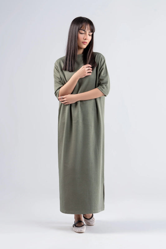 Maria B. Olive Green Long Knitted Dress