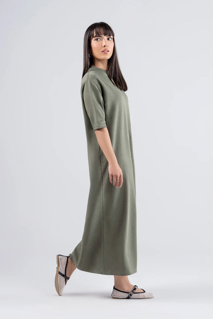 Maria B. Olive Green Long Knitted Dress