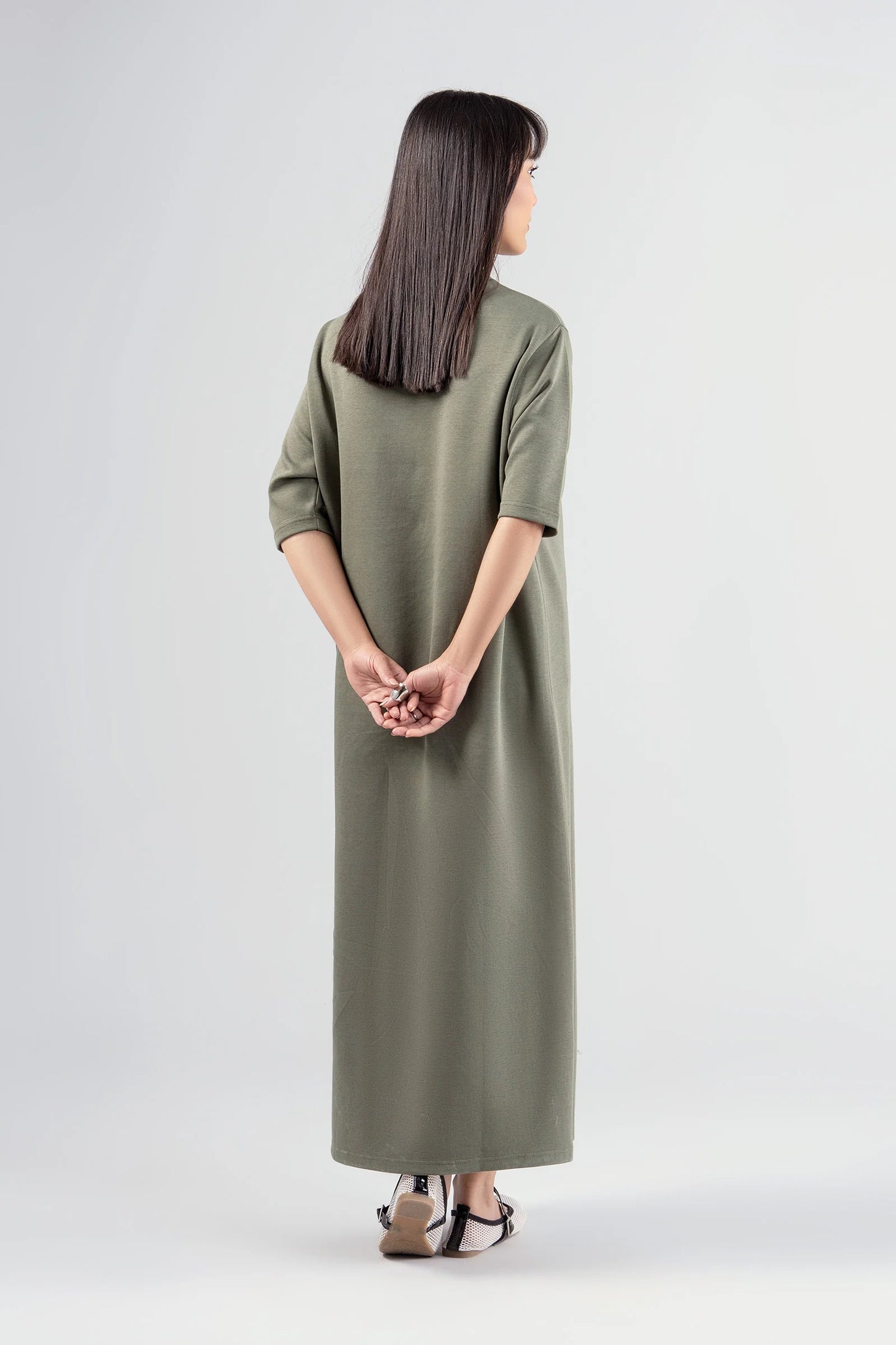 Maria B. Olive Green Long Knitted Dress