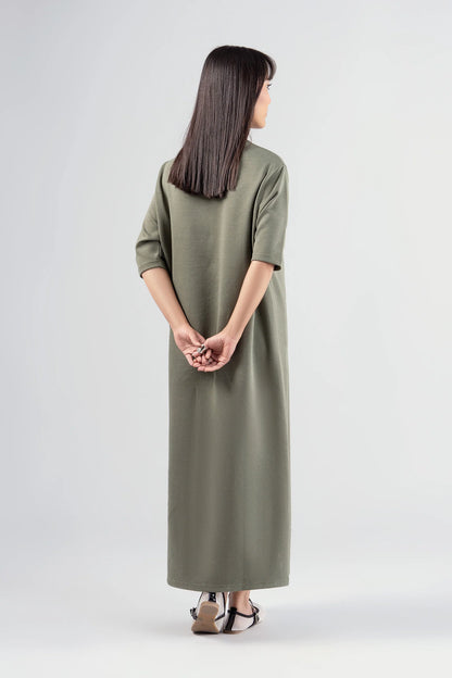 Maria B. Olive Green Long Knitted Dress