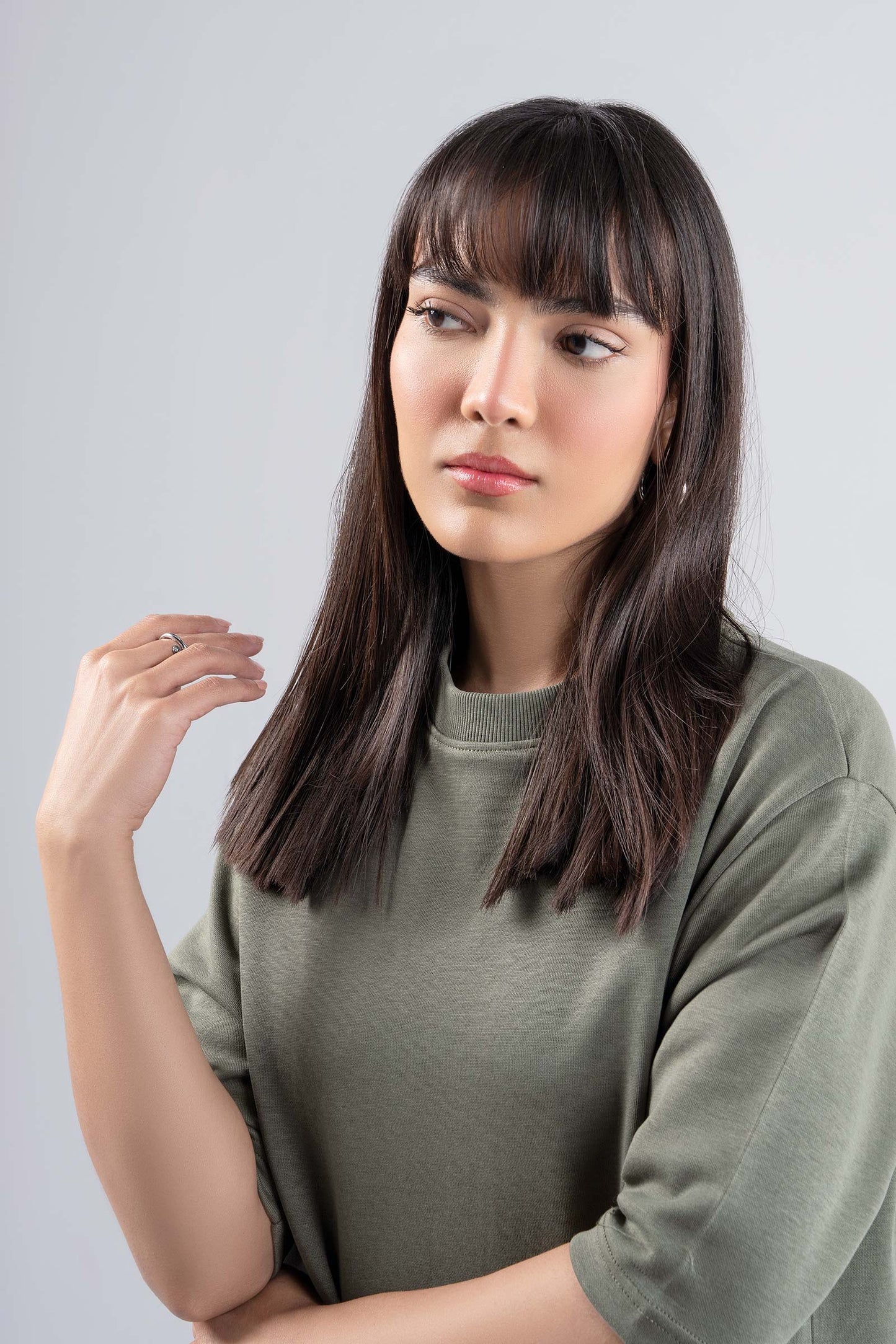 Maria B. Olive Green Long Knitted Dress
