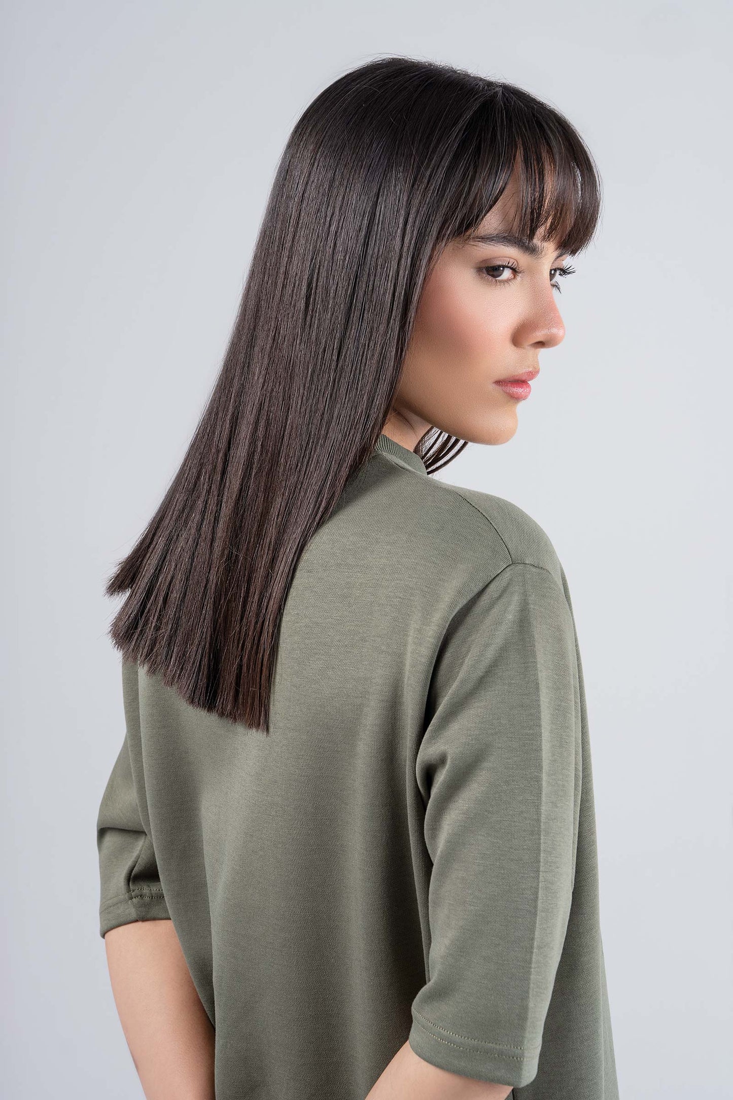 Maria B. Olive Green Long Knitted Dress