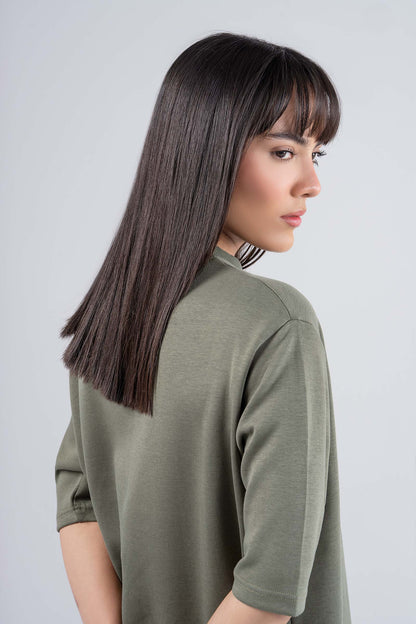 Maria B. Olive Green Long Knitted Dress