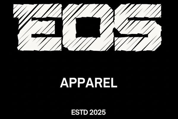 Black background with white 'EOS Apparel' text and 'ESTD 2025' text.
